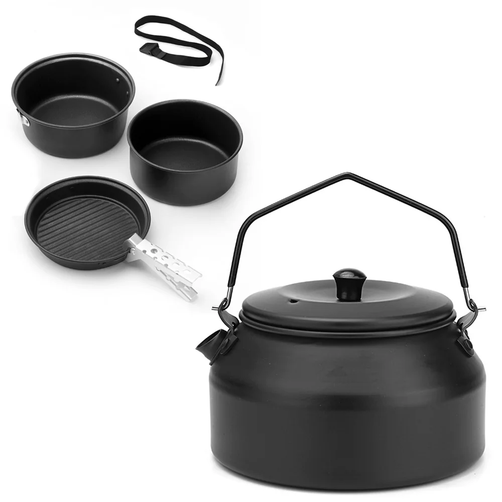 

Outdoor Cookware 5 pcs Pots Pans Kettle Set Lightweight Aluminum Alloy Portable Camping Cookware Kit for Hiking Picnic Cooking