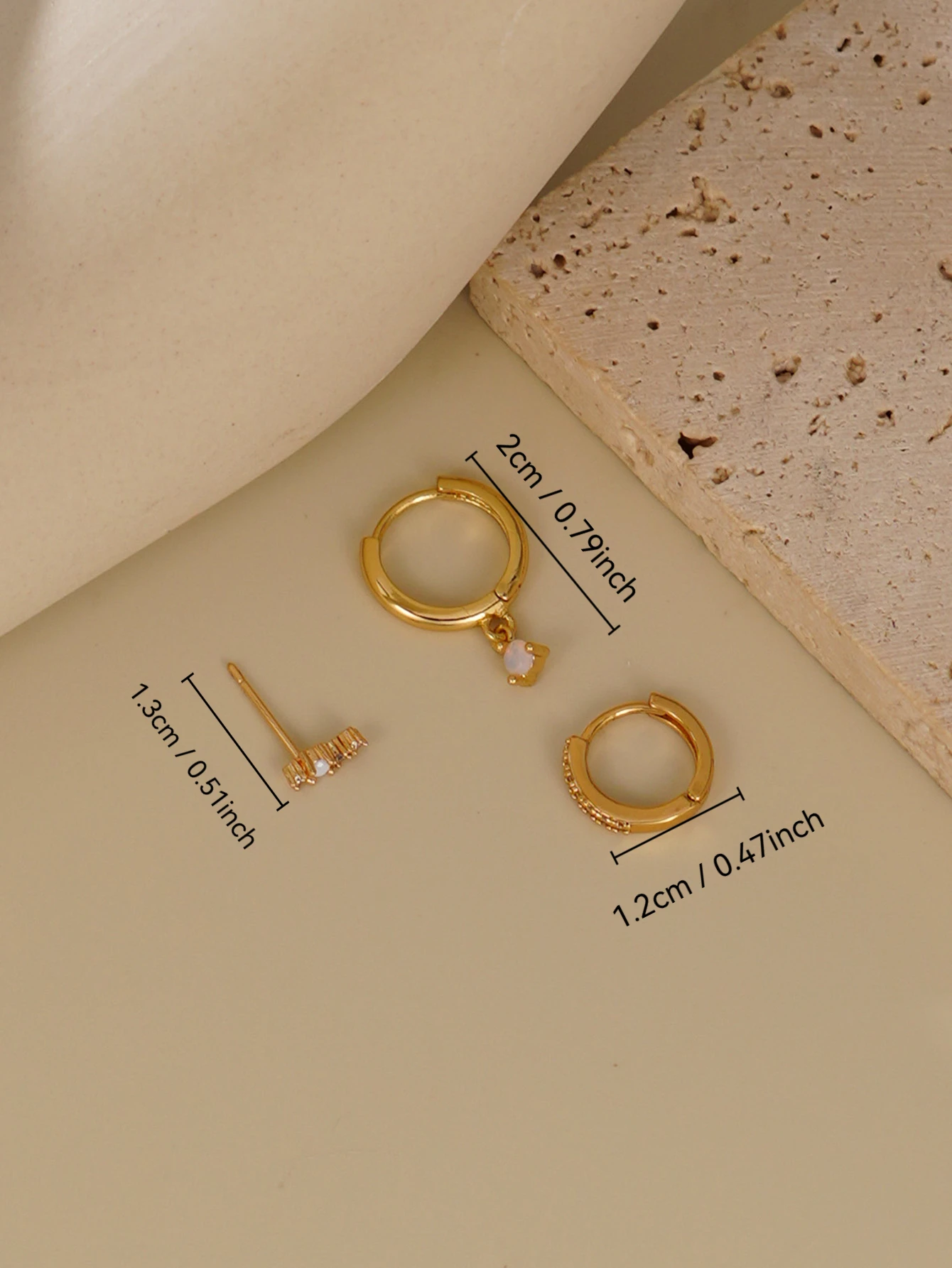3pcs Minimalist Synthetic Zircon Inlaid Earrings for Women