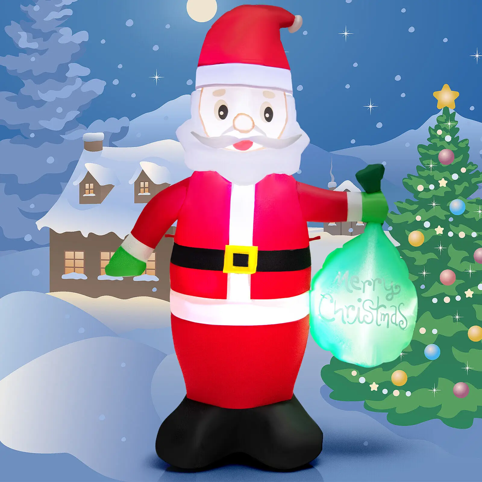 

Costway 5 FT Christmas Decor Inflatable Santa Claus Holding a Gift Bag w/ LED Lights