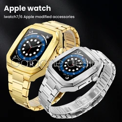 For Apple watch6/7 44mm 45mm Metal Watch Case With 316l Stainless Steel Band Bracelet Protect Cover For Iwatch