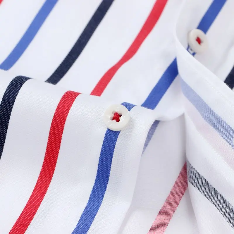 2024 Spring and Autumn Minimalist Business Casual Polo Collar Colored Vertical Stripe Non Iron Wrinkle Resistant Shirt for Men