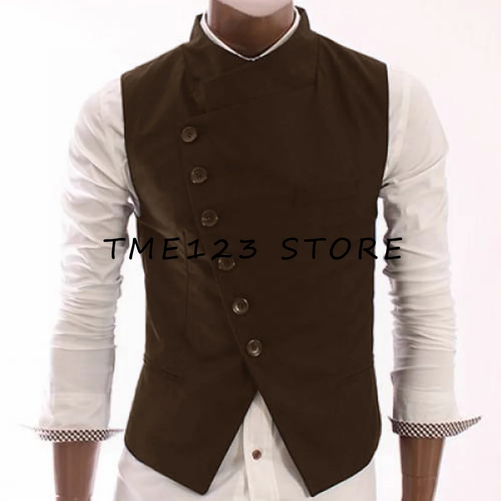 Men's Serge Casual Business Elegant Single Breasted V-Neck Vest Steampunk Suit Male Formal Man Ambo Gothic Chaleco Vests for Men