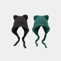 New Fashion Cute Knitting Beanie Hat 2022 Autumn Winter Knitted Wool Caps Girl Cat Ear Pointed Pullover Women Bonnet Hats 1