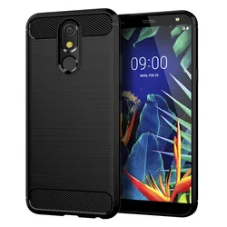Shockproof Silicone Carbon Fiber Phone Case - Soft Back Cover for LG K12 Plus (Black)