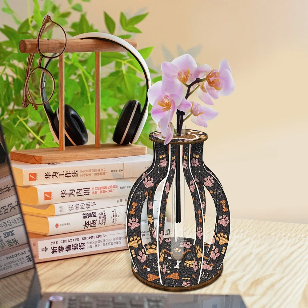 Wooden Beautiful Pattern Diamond Mosaic Rhinestones Vase Diamond Painting Tabletop Vase Ornaments Kit for Beginner