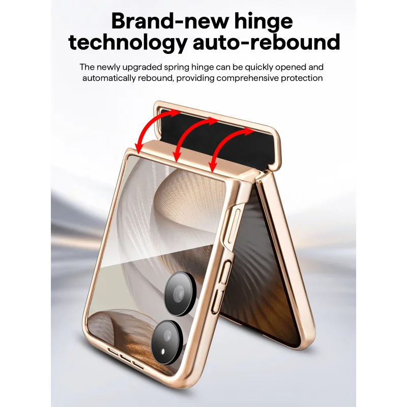 Luxury Leather Flip Case with Auto-Rebound Hinge and Moisture-Proof Plated Finish