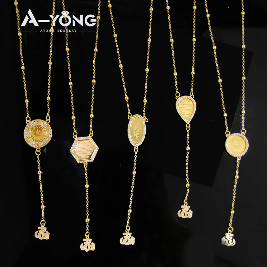 Dubai Gold Color Long Necklace 21k Gold Plated Personality Zirconia Arab Turkish Coin Jewelry Women Bridal Wedding Banquet Parts