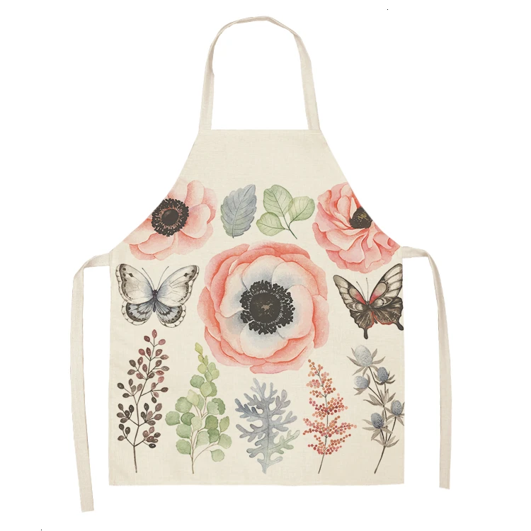 

Flower and Bird Print Cotton Linen Short Apron Kitchen Sleeveless Apron Women's Home Cooking Baking Waist Apron Garden Apron