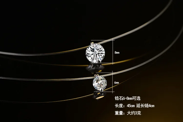 S925 Sterling Silver Transparent Fishing Line Women's Necklace Invisible Chain Diamond Zircon Clavicle Chain Mermaid Tears Pendant