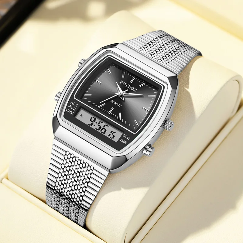 FOXBOX Luxury Dual Display Waterproof Sports Watch - Fashionable Quartz Timepiece