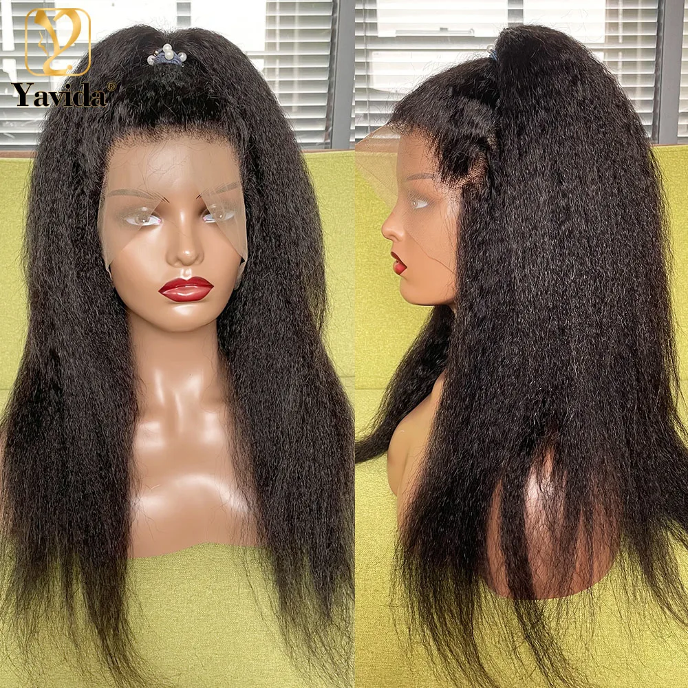 Malaysian Kinky Straight Wigs Human Hair Lace Frontal Wig 4x4 Lace Closure Wig For Black Women 13x1 T Part Pre Plucked