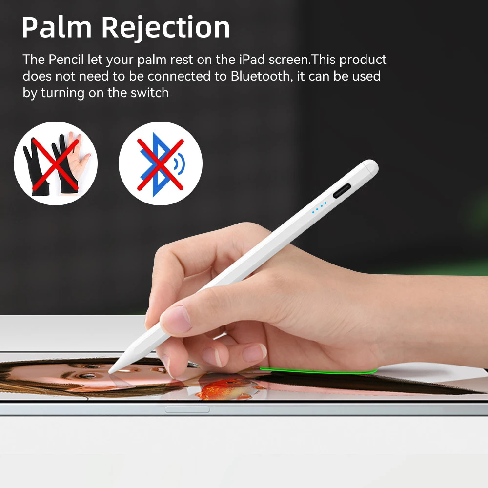  iPad 6th/7th/8th/9th/10th Generation Stylus Pencil with Palm  Rejection, Type-C Rechargeable 1.5mm Fine Tip Compatible with Apple Pencil  2nd Generation for iPad 6th/7th/8th/9th/10th Generation,White : Cell Phones  & Accessories