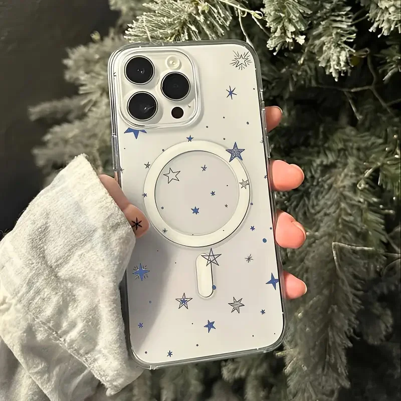 Blue Little Star Magsafe Magnetic Phone Case with Wireless Charging Support - Clear Cover