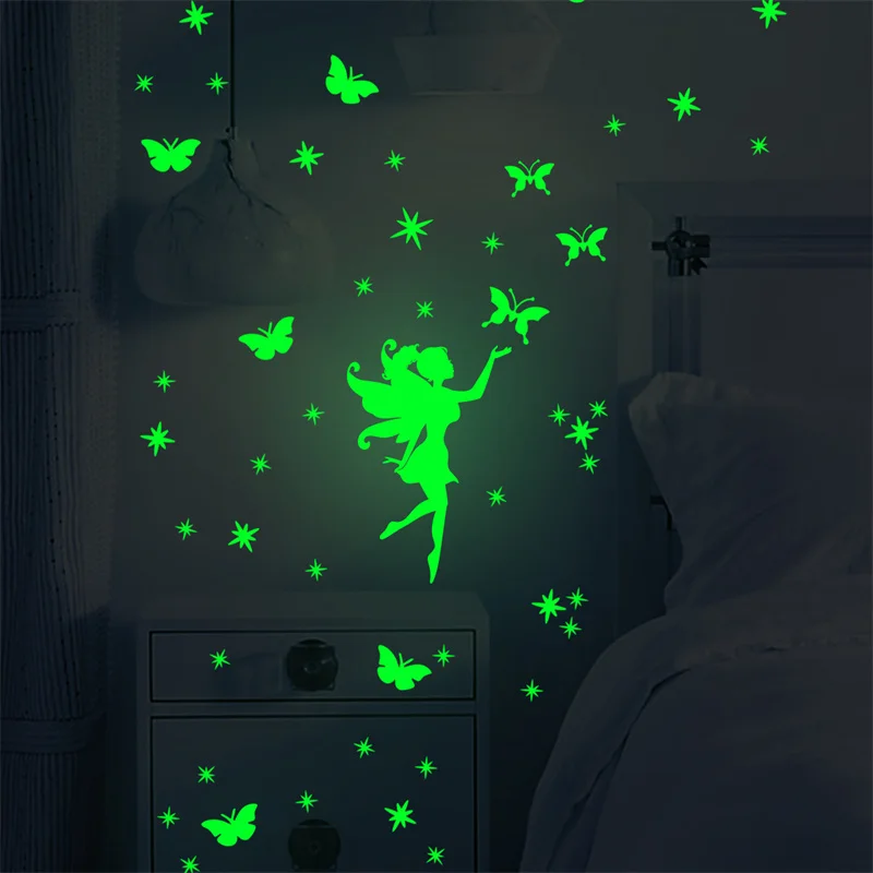 Fairy Decals Glow in Dark Stickers Kids Room Decor Star and Butterfly Luminous Wall Sticker Boy Girl Bedroom Home Decoration
