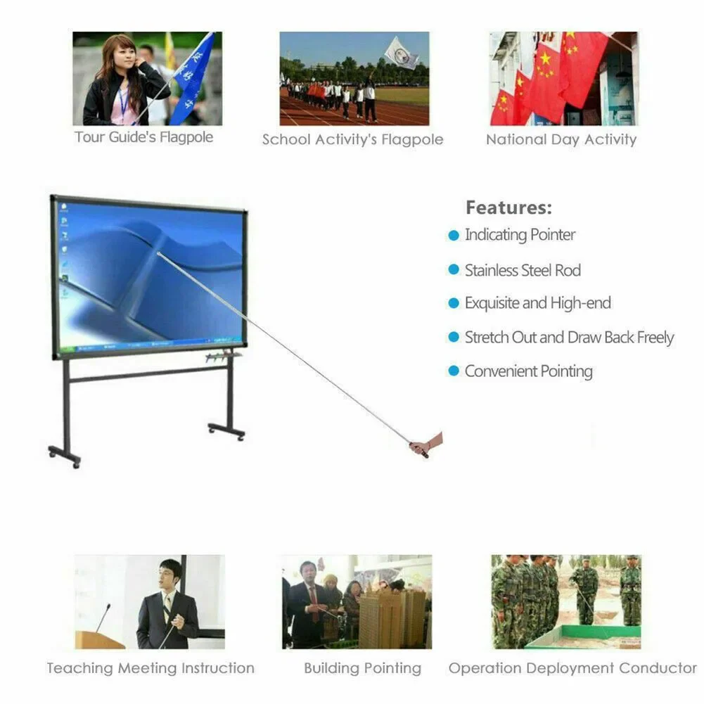 1.6 Meter Outdoor Flagpole Stainless Steel Telescopic Flag Pole For Teachers' Teaching Pointer Tour Guide Banner Teaching Tools