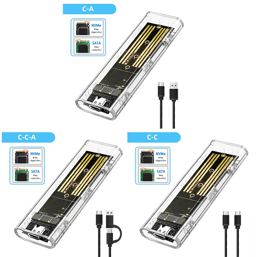 

M.2 NVME PCIe NGFF SATA Dual Protocol SSD Case Clear USB Type C 10Gbps PCI-E M2 SSD Transparent External Enclosure Hard Disk Box