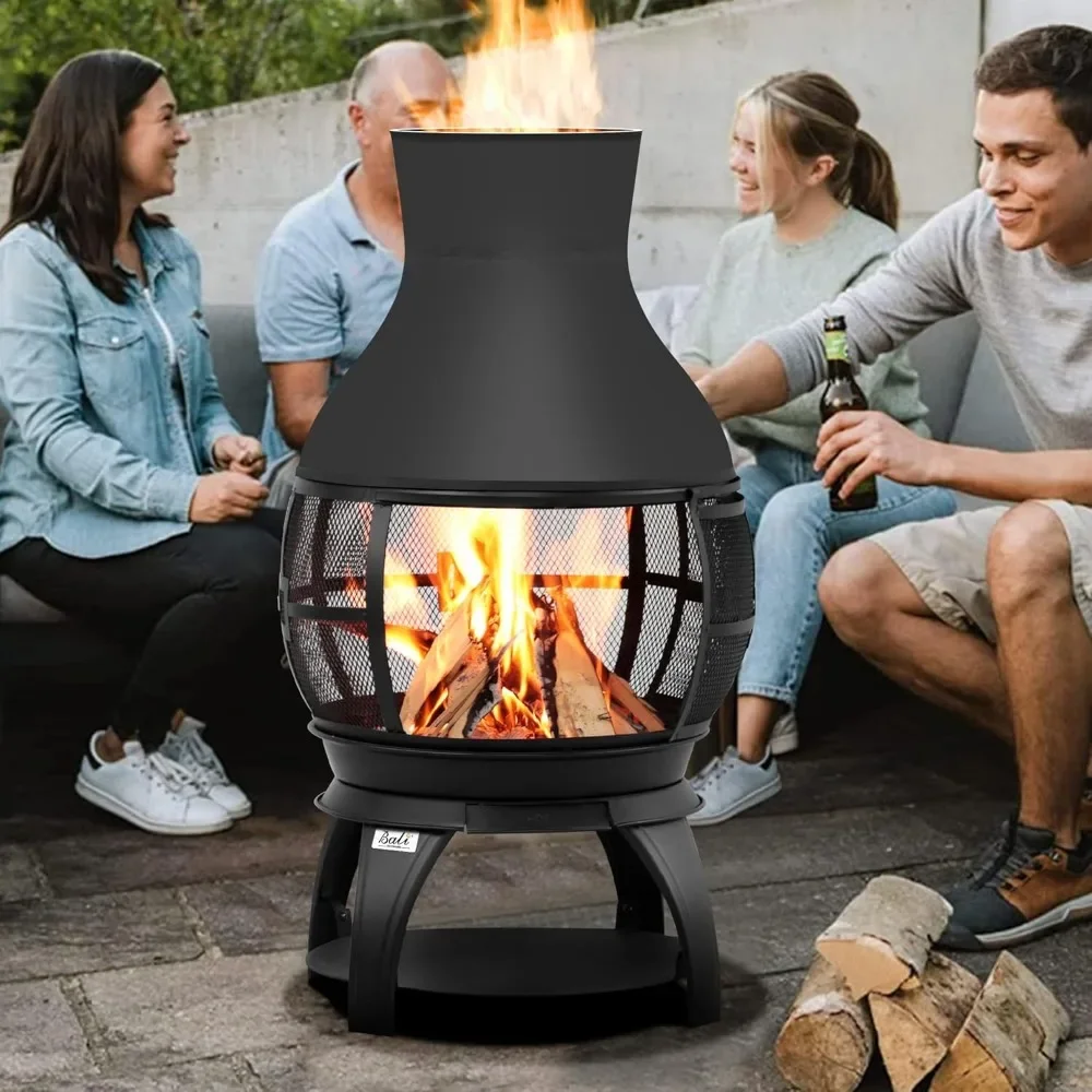 Fire Pit Wood Burning Chiminea Outside Fireplace Patio Small Firepit Brown-Black 6