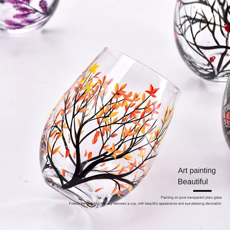 1Pcs HOT-Autumn Tree Wine Glass-Fall Colors-Leaves Of Red, Yellow, Orange Hand Painted Fall Leaf Reusable
