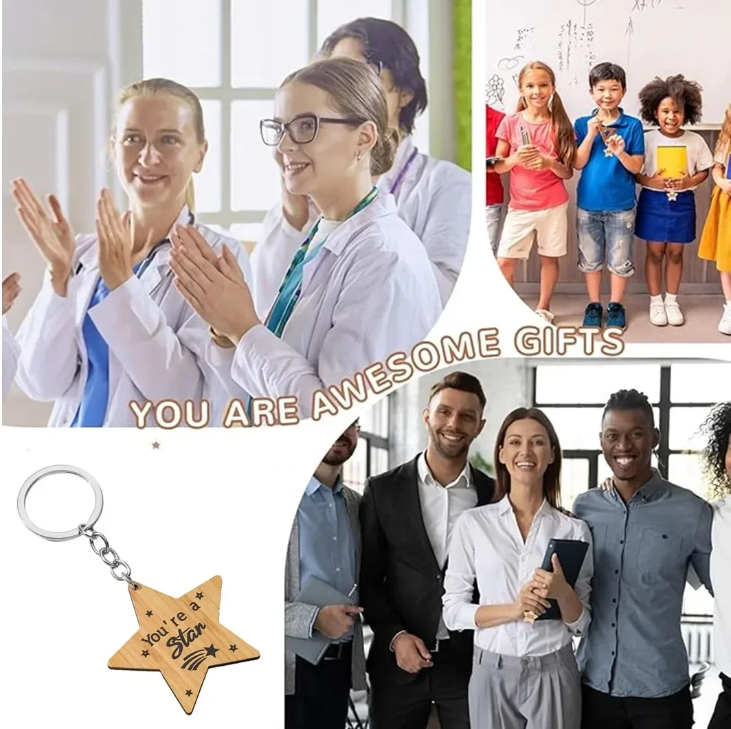 1Pcs Star Keychains Inspirational Wooden Keychain Motivational You're a Star Keychains Bulk Thank You Gift for Students Teacher 2