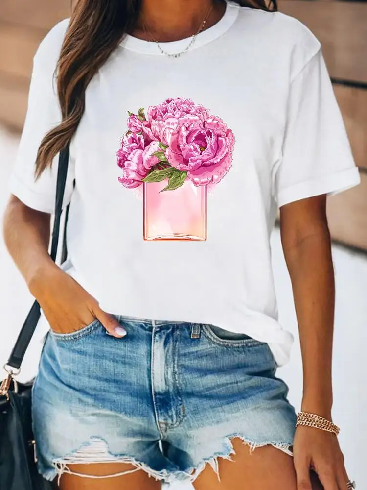 Women Spring Fashion Summer Female Tee Shirt Print Clothes Lady Short Sleeve Flower Lovely Floral Trend 90s Graphic T-shirt
