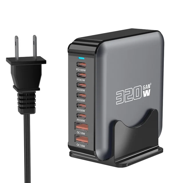 Gan Charger 200w Gallium Nitride High Power Multi Port Pd 100w Output Fast Charging Station Compatible For Mobile Phone Laptop 1