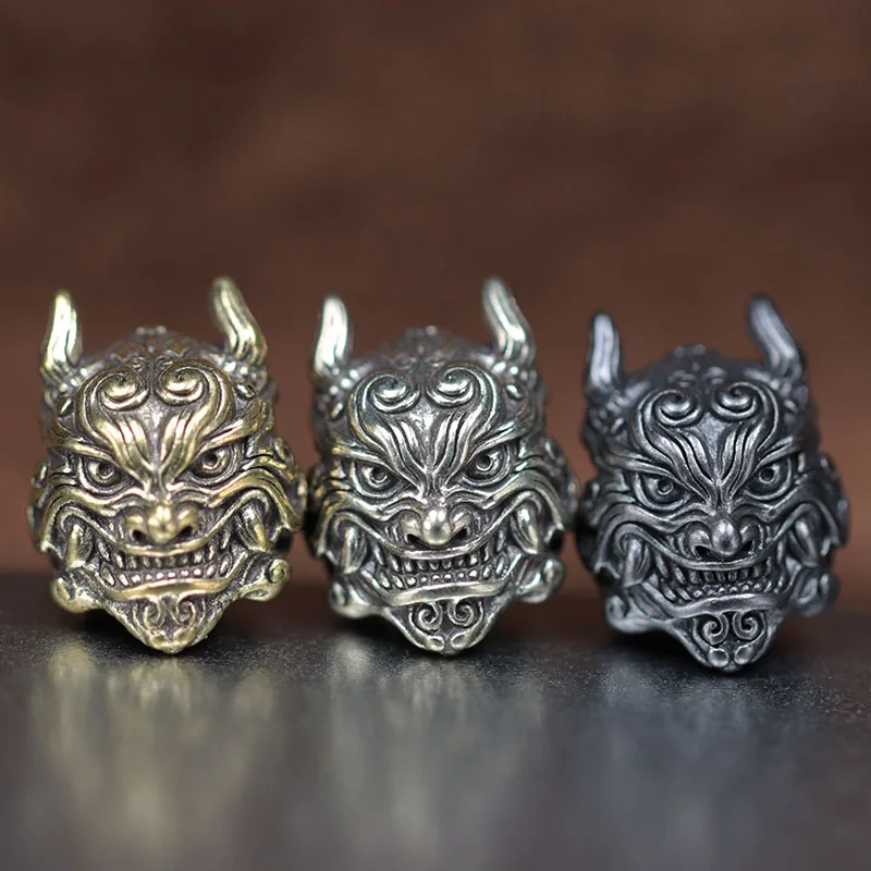 Mahakala Head Sculpture Brass Knife Beads EDC Outdoor DIY Paracord