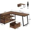 L-Shaped Computer Desk with 3 Drawers, Reversible Corner Home Office Desk with Shelves 2