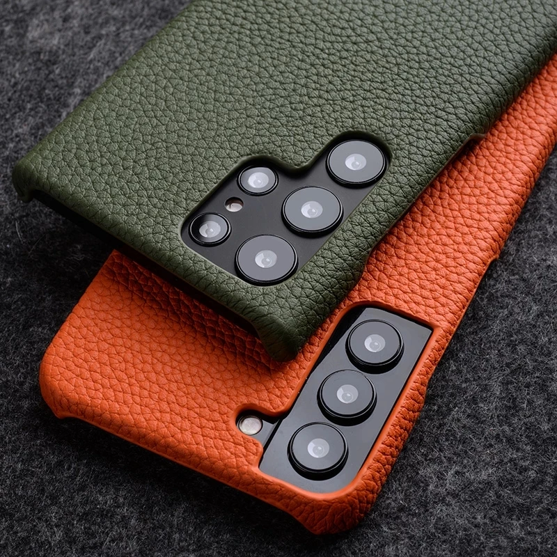 For Samsung Galaxy S24 Plus S24 Ultra Phone Case Anti-knock Lichee Pattern Classic Genuine Leather Hard Back Cover
