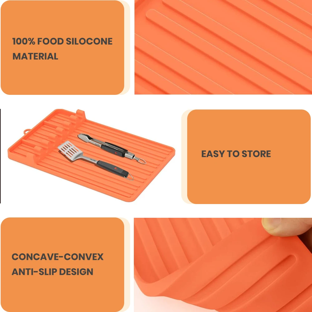 Silicone Griddle Tools Mat for Blackstone-Side Shelf Mat，Spatula Mat With Drip Pad，Heat Resistant Utensil Holder