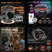 2025 New Military T-Rex 3 Ultra 1000mAh Battery Smart Watch IP68 Waterproof Flashlight Heart Rate Sports tracker Smartwatch Men - Image 2