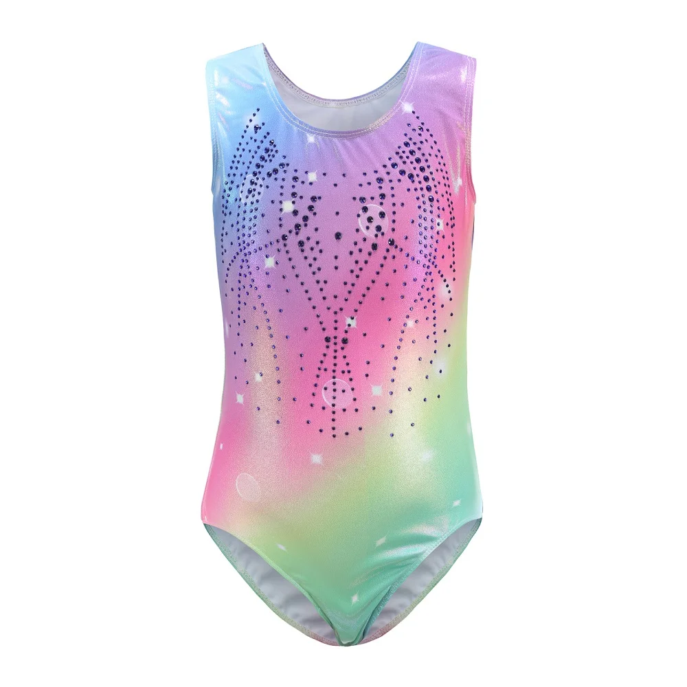 5-14T Kids Girls Gymnastics Suit Ballet Dance Leotards Sleeveless Dancewear Bronzing Kids Gymnastics Leotard Ballet Costumes