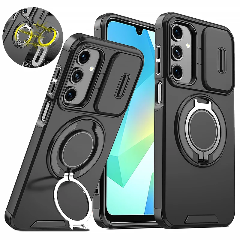 Shockproof Armor Back Cover with Ring Stand and Camera Protection
