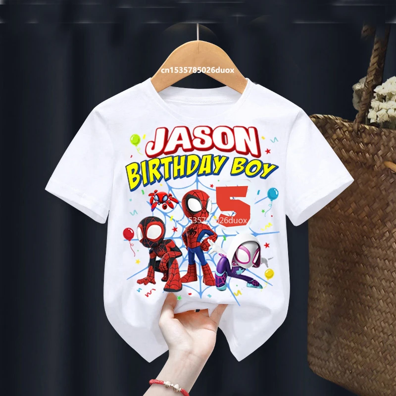 Summer Spidey and His Amazing Friends Birthday Party Birthday Short Sleeve Shirt Spiderman Birthday Boy Personalize Name T-shirt 4
