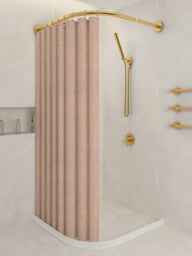 BAOYOUNI Barra de cortina de ducha en forma de U para baño, barra curvada  decorativa con ventosa, 38.5 x 40 pulgadas
