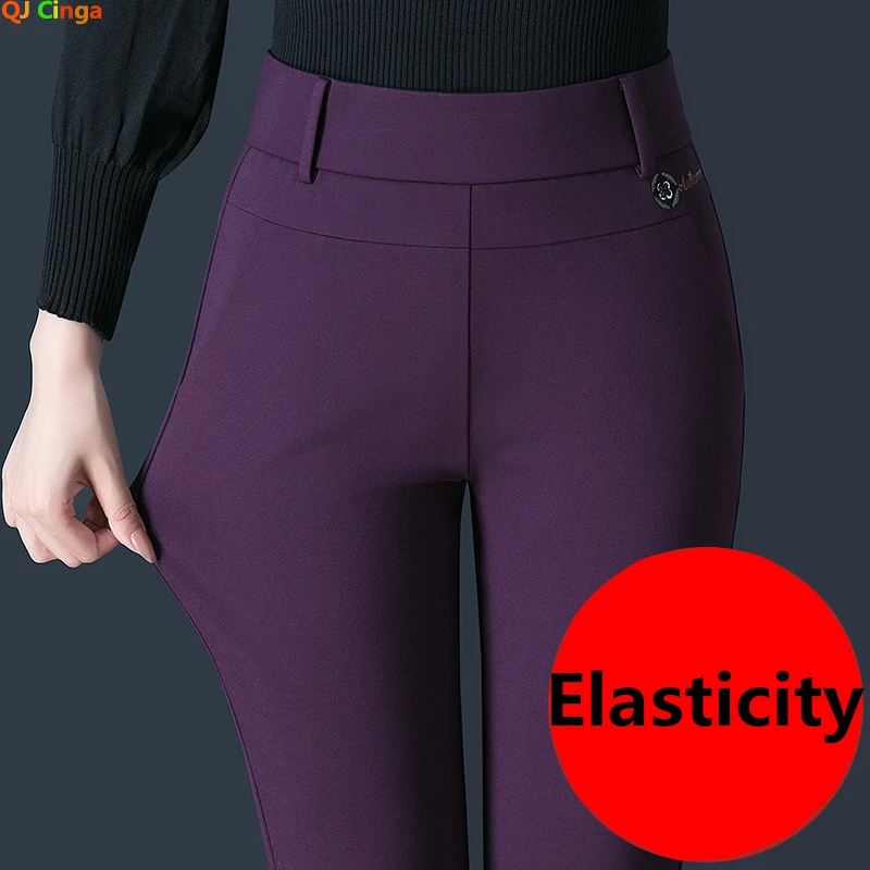 Black Stretch Suit Pants Women's Fashion Slim Trousers Green Purple Brown  Pantalones 27-34 - AliExpress