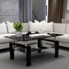 Coffee Table, Glass Coffee Tables with Storage Shelf, Black 2