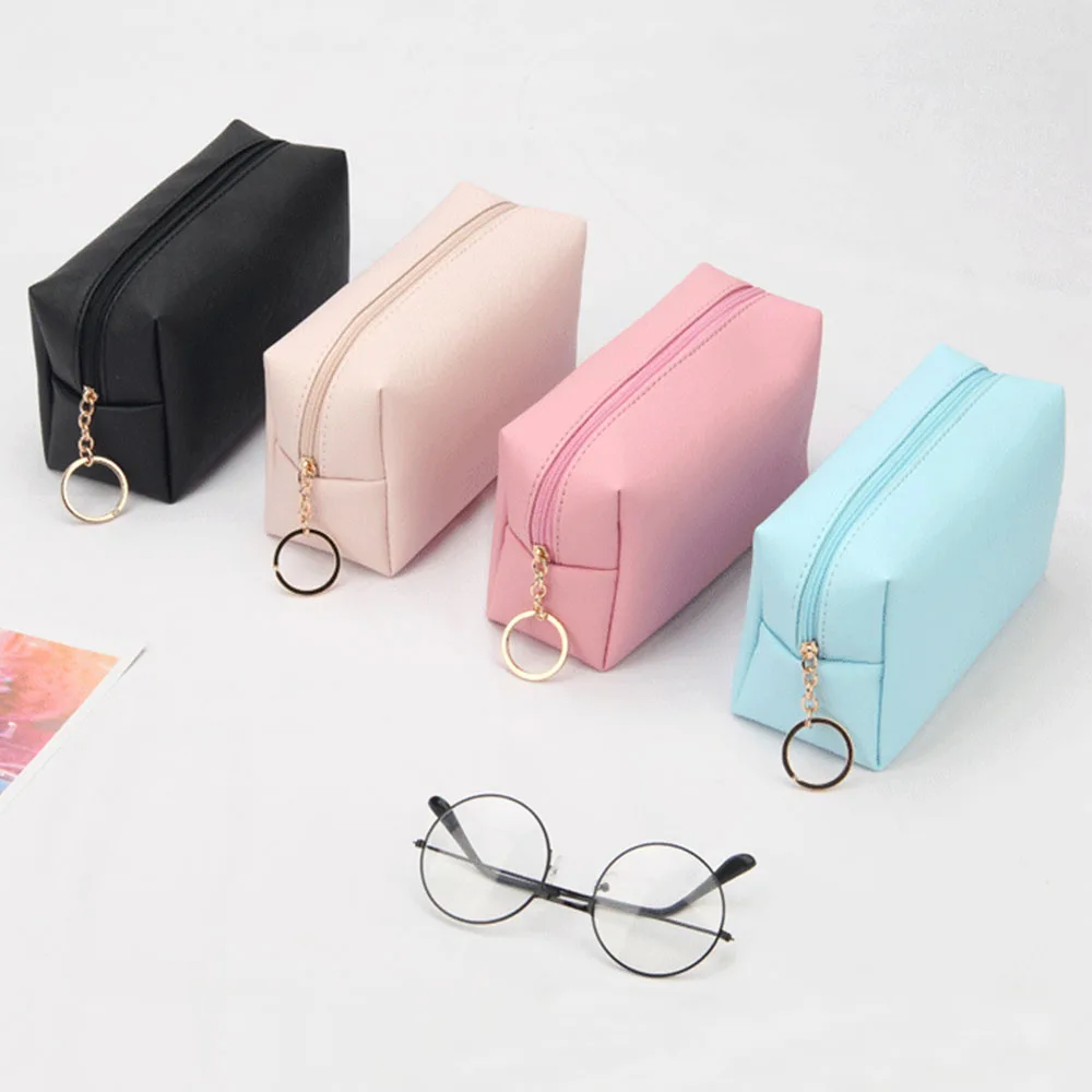 Cosmetic Bag Organizer For Woman Pu Leather Waterproof Small Mini Compartment Makeup Travel Not Transparent
