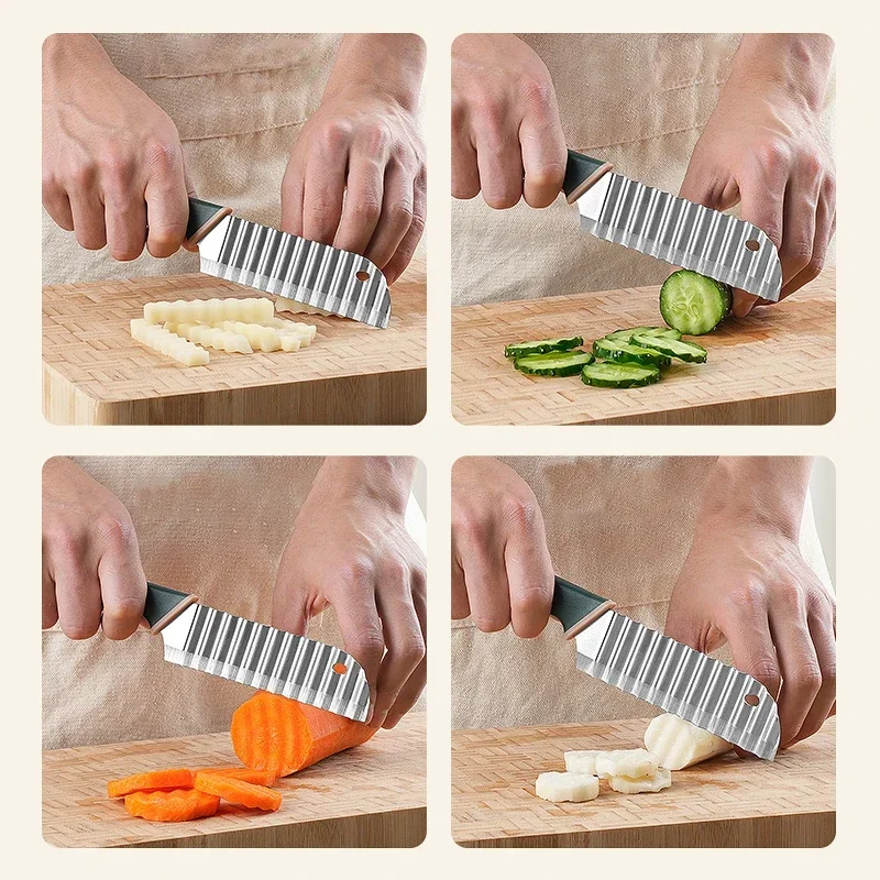 Utility knife ortador de patatas fritas stainless steel utensilio de cocina creativo ondulado corrugado para fruta y verdura