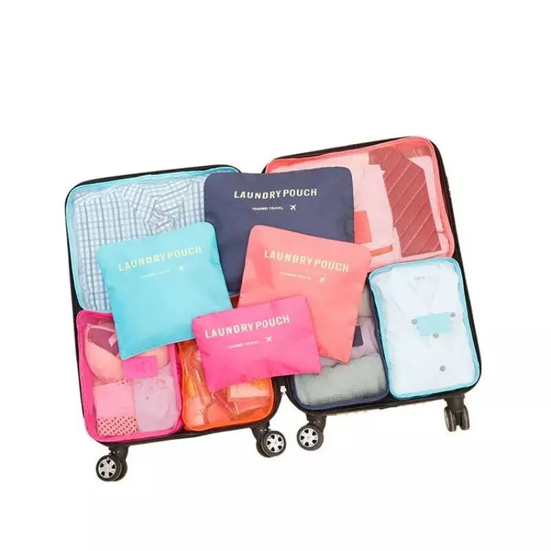 6 PCS Travel Storage Bag Set for Clothes Tidy Organizer Wardrobe Suitcase Pouch Unisex Multifunction Packing Cube Bag Travel Kit Storage Bag Travel Bags Clothes Storage Bags