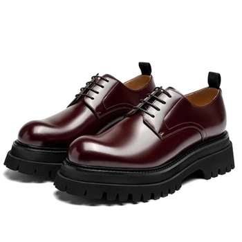 British High-end Business Leather Dress Shoes for Men's Thick Soled Height Increasing Shoes Genuine Leather Casual Derby Shoes