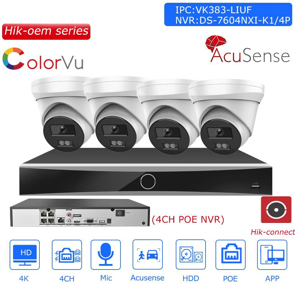 OEM Hikvision 4K CCTV Kits 4CH PoE NVR replace DS-7604NXI-K1/4P