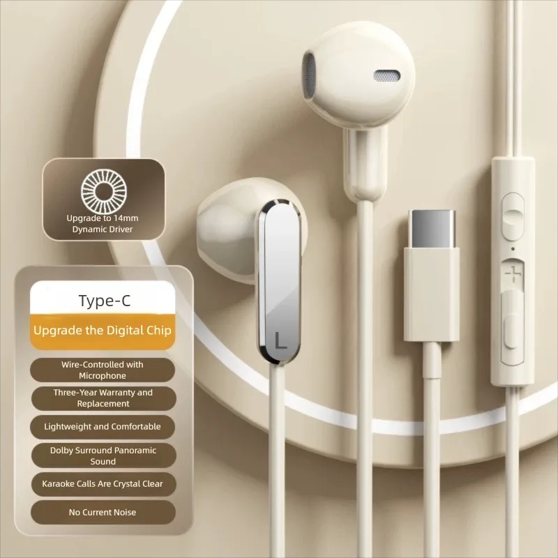 USB Type C HiFi Bass Stereo Wired Earphones with Volume Control