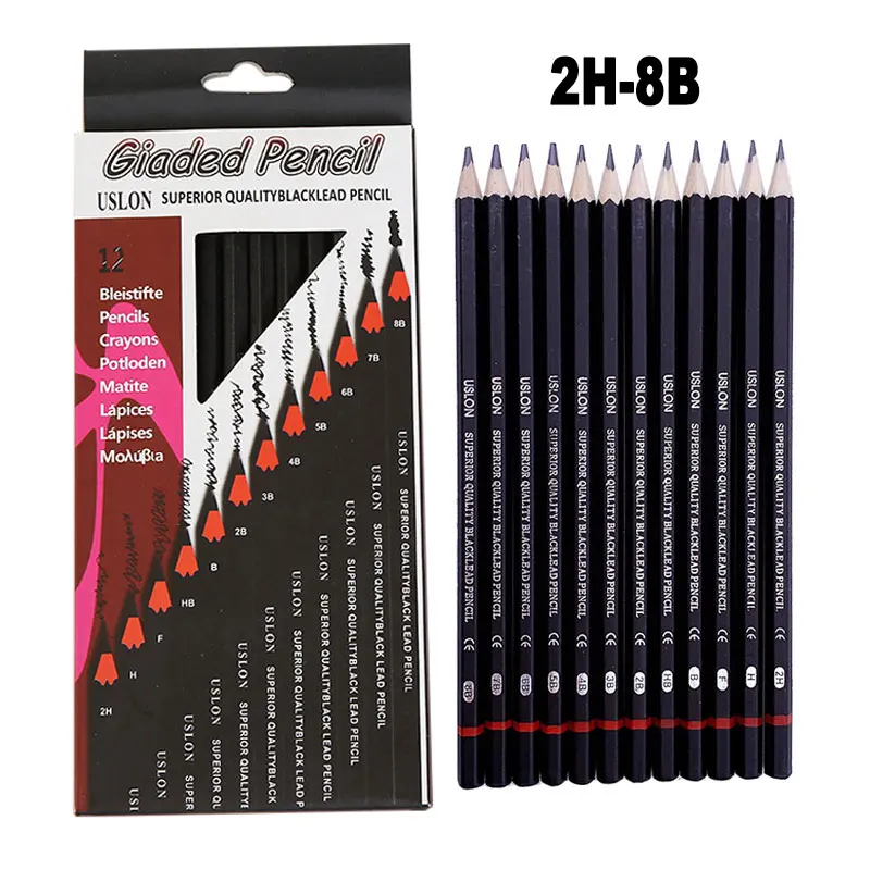 12Pcs Set 2H-8B Sketch Pencil 2H H F HB B 2B 3B 4B 5B 6B 7B 8B