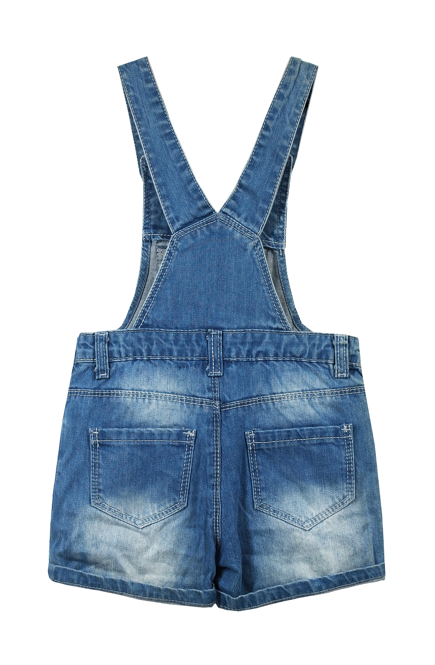 Kidscool Space Baby & Little Boys Big Bib Pocket Leather Decor Cuffed Bottom Water Washed Processing Denim Shortalls