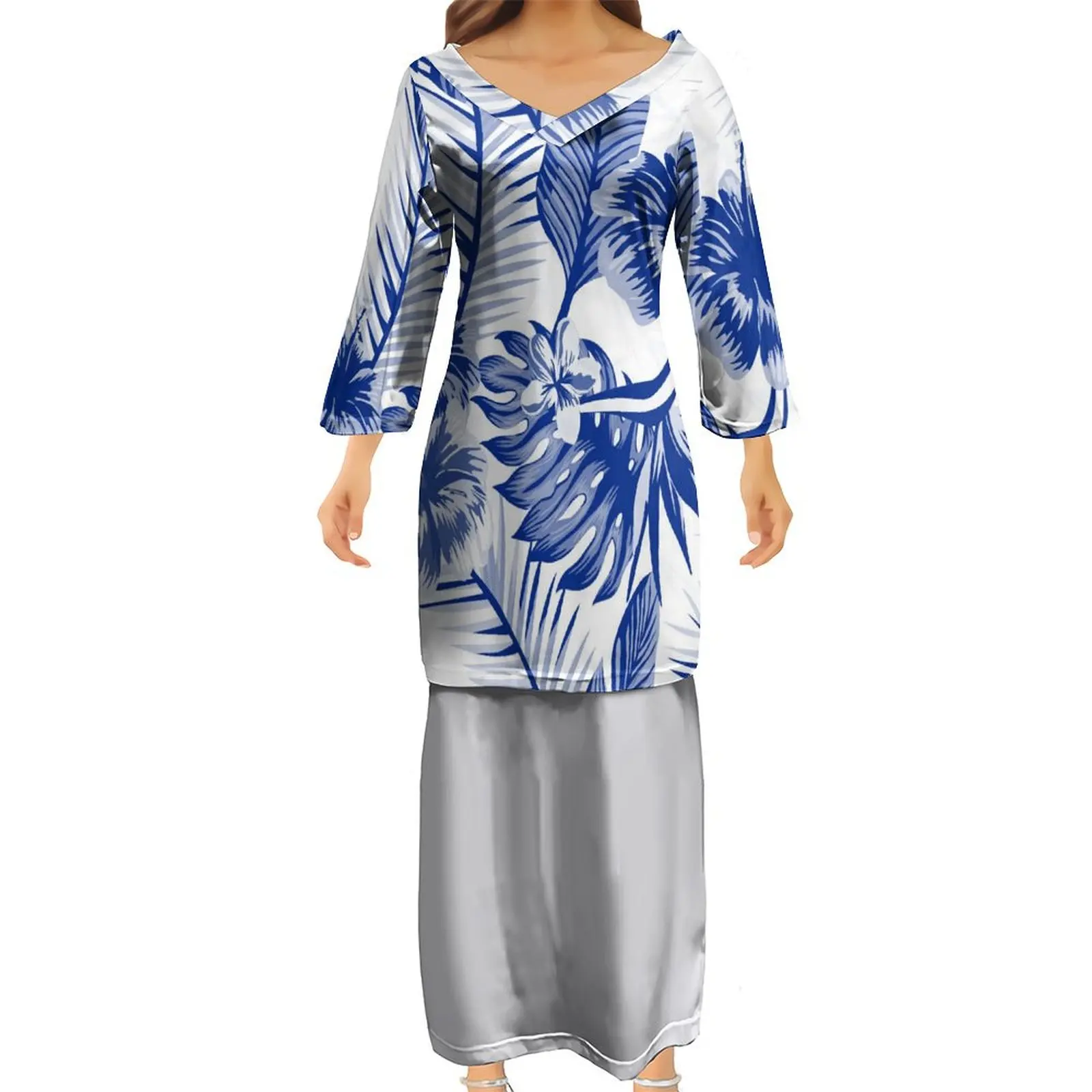 

Micronesia Design Fashion Half Sleeve Dress Polynesian Samoan Tribe Custom Pattern Puletasi Two-Piece Set