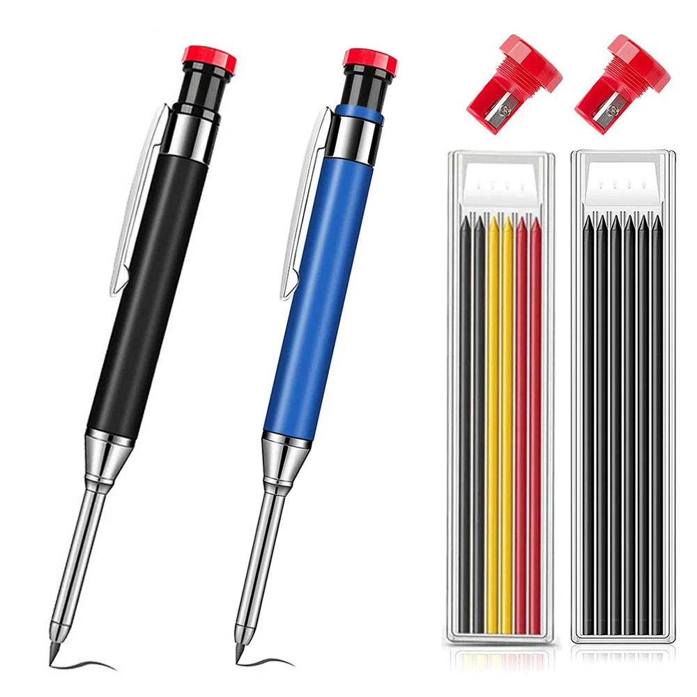 Matita da carpentiere in metallo solido con Set di temperamatite 2.8mm include matite meccaniche ricariche per pennarelli da costruzione per la lavorazione del legno - immagine 2