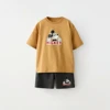 Disney Summer New Style Boys' Short Sleeved Orange T-shirt Shorts Two-piece Set Children's Breathable Casual Outfits Kids Top 3