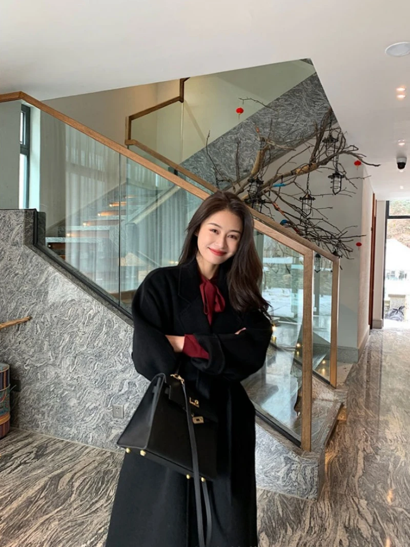 

2023 Autumn Winter Women's Cashmere Long Loose Wool Classic Woolen Coat Chinese Korean Street Fashion Cold Wool Outerwear