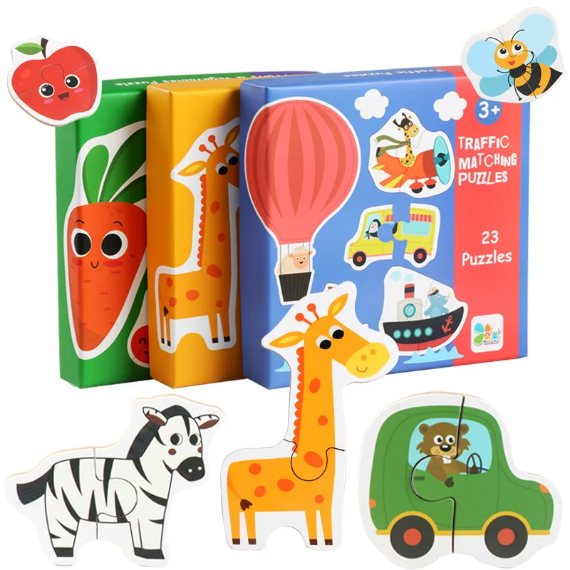 Children Matching Puzzle Animal Transportation Fruits Vegetables Early Learning Toys for Kids Children Educational Toy Gift toddler wooden puzzle animal shape toddler puzzles jigsaw toy fine motor ability game early learning preschool educational gift