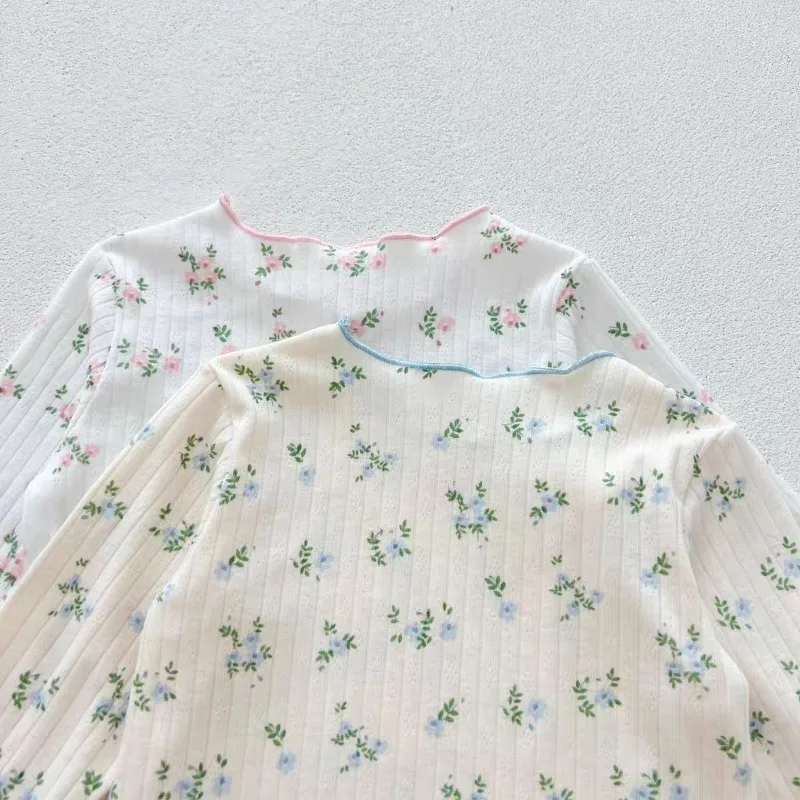 2Pcs Soft Breathable Kids Newborn Baby Pajamas Set Infant Pink/Blue Floral Cotton Home Wear Suit Toddler Girls Sweet Loungewear